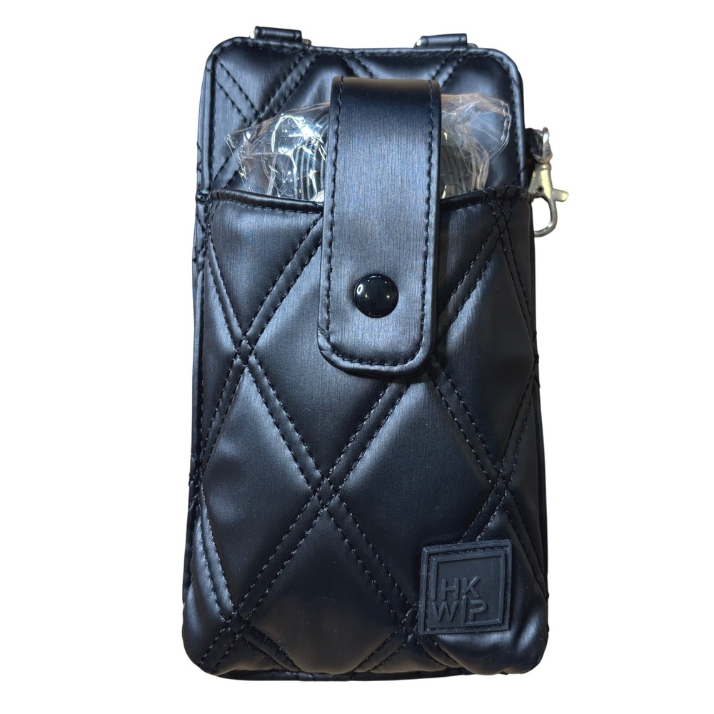 IHKWIP Phone Crossbody Wallet Bag Black Quilted Diamond Pattern Nylon NWOT